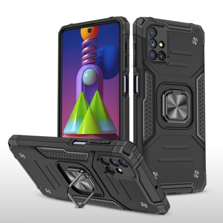 COOVY® Cover für Samsung Galaxy M51 SM-M515F/DSN Hülle Case PC + TPU-Silikon, extra stark, Anti-Shock, Stand Funktion + Haltering + Magnethalter kompatibel | 