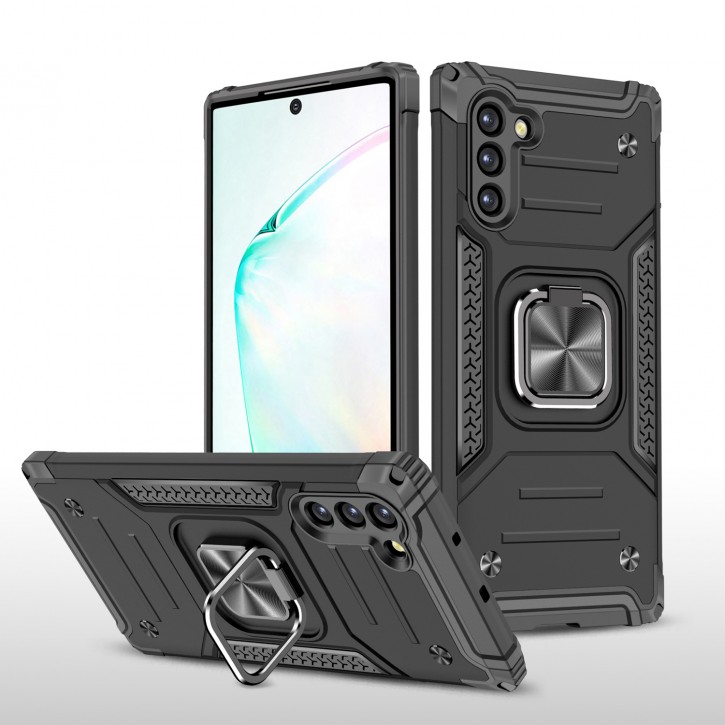 COOVY® Cover für Samsung Galaxy Note 10 SM-N970F / SM-N970F/DS Hülle Case PC + TPU-Silikon, extra stark, Anti-Shock, Stand Funktion + Haltering + Magnethalter kompatibel | 