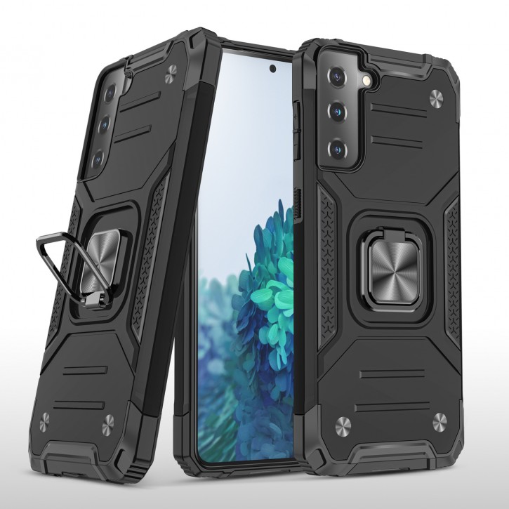 COOVY® Cover für Samsung Galaxy S21 + Plus 5G SM-G996B/DS Hülle Case PC + TPU-Silikon, extra stark, Anti-Shock, Stand Funktion + Haltering + Magnethalter kompatibel | 