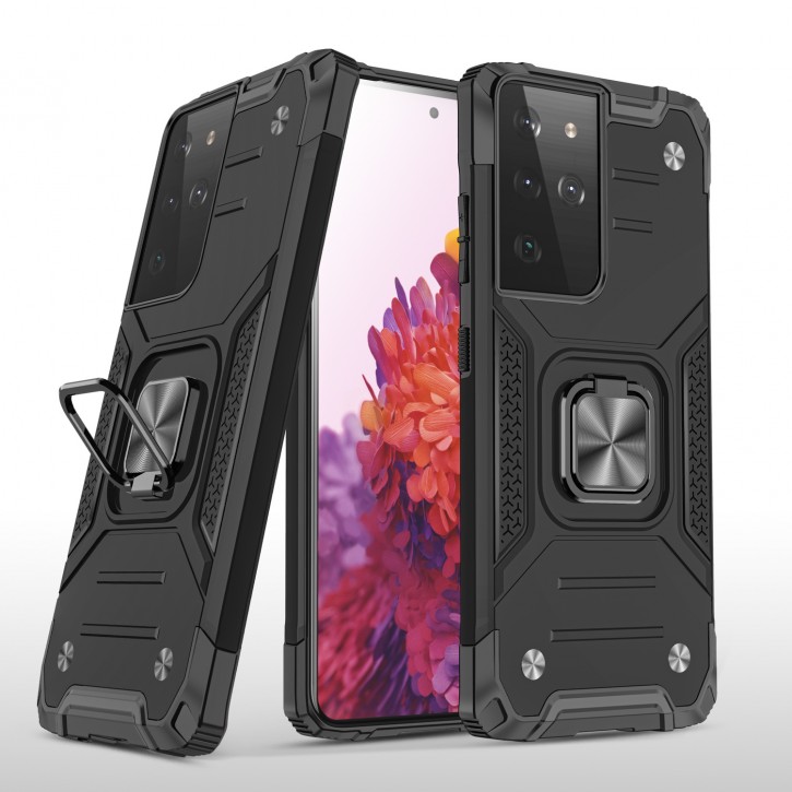 COOVY® Cover für Samsung Galaxy S21 Ultra SM-G998B Hülle Case PC + TPU-Silikon, extra stark, Anti-Shock, Stand Funktion + Haltering + Magnethalter kompatibel | 