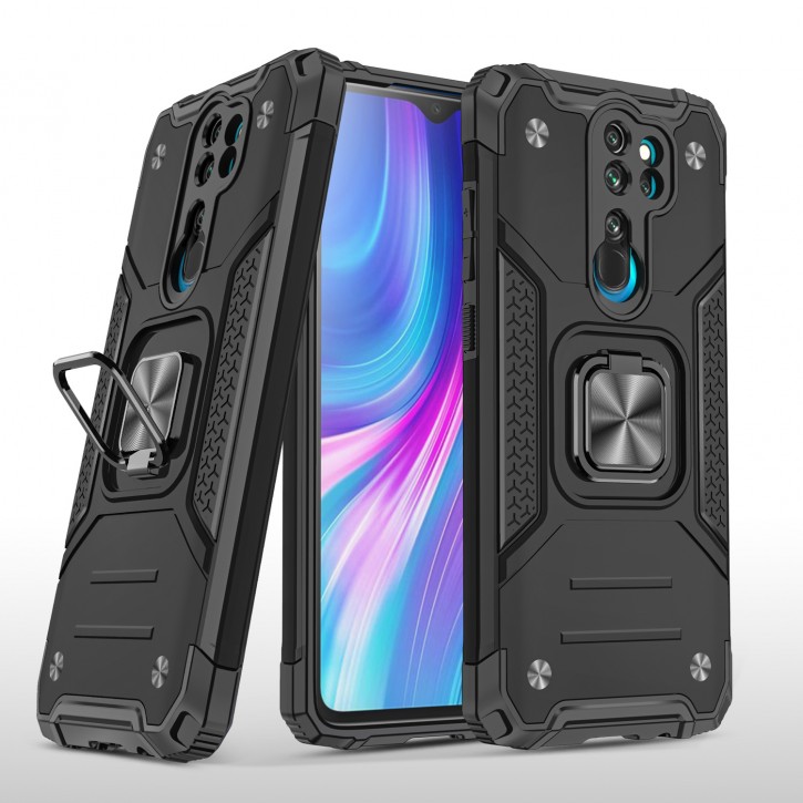 COOVY® Cover für Xiaomi Redmi Note 8 Pro Hülle Case PC + TPU-Silikon, extra stark, Anti-Shock, Stand Funktion + Haltering + Magnethalter kompatibel | 