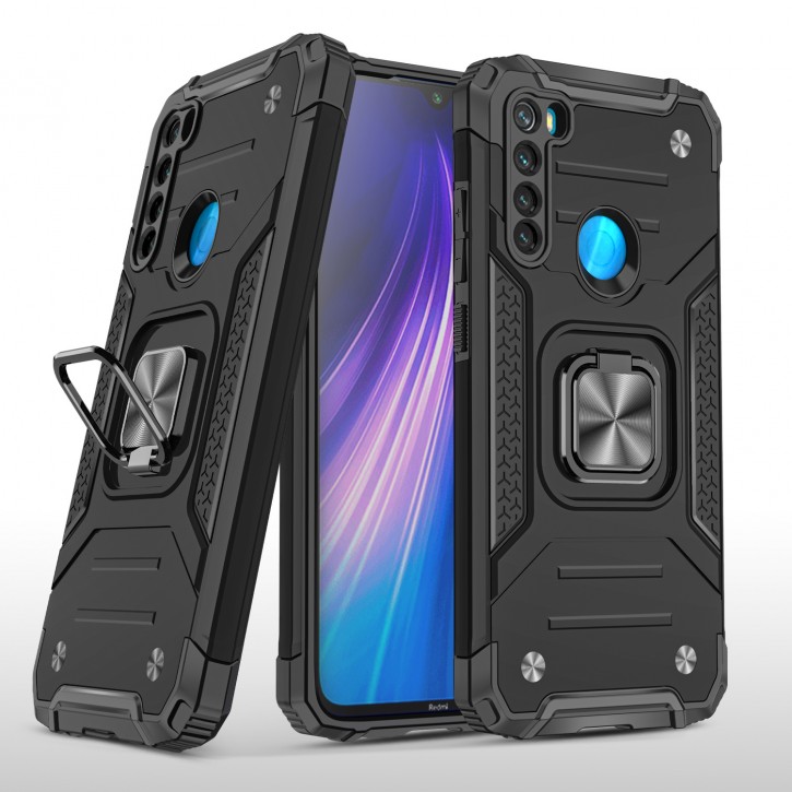 COOVY® Cover für Xiaomi Redmi Note 8 Hülle Case PC + TPU-Silikon, extra stark, Anti-Shock, Stand Funktion + Haltering + Magnethalter kompatibel | 