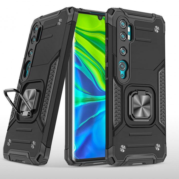 COOVY® Cover für Xiaomi Mi Note 10 / Note 10 Pro Hülle Case PC + TPU-Silikon, extra stark, Anti-Shock, Stand Funktion + Haltering + Magnethalter kompatibel | 
