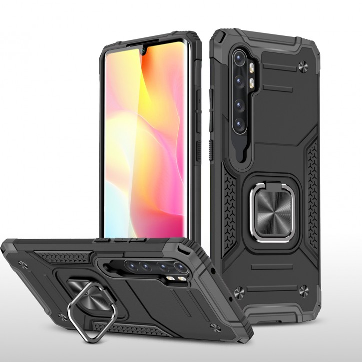 COOVY® Cover für Xiaomi Mi Note 10 Lite Hülle Case PC + TPU-Silikon, extra stark, Anti-Shock, Stand Funktion + Haltering + Magnethalter kompatibel | 