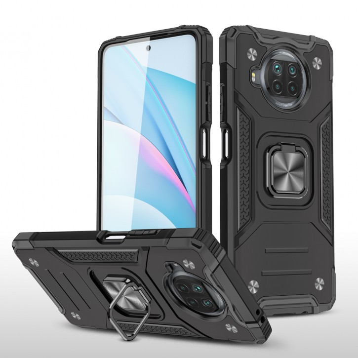 COOVY® Cover für Xiaomi Mi 10T Lite 5G Hülle Case PC + TPU-Silikon, extra stark, Anti-Shock, Stand Funktion + Haltering + Magnethalter kompatibel | 