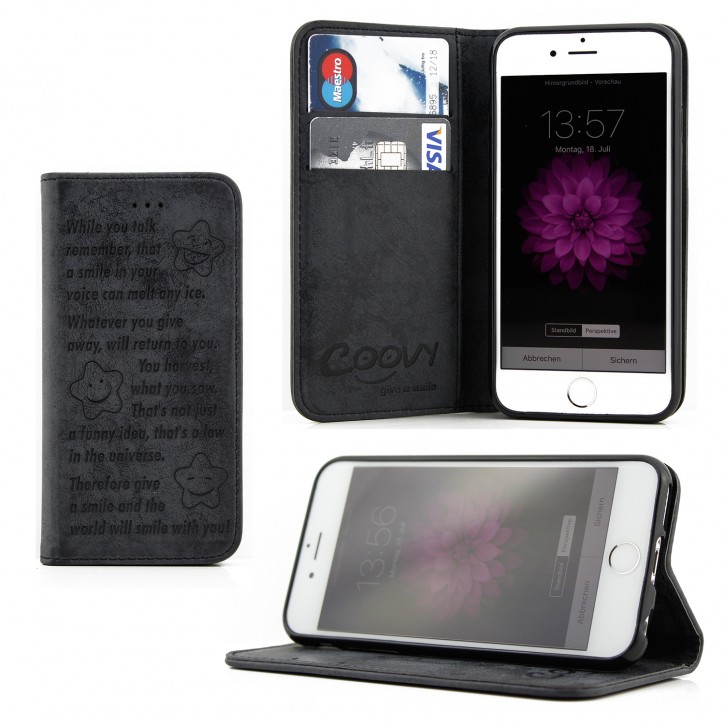 COOVY® Cover für Apple iPhone 6 / 6s Case Hülle Wallet Schutz Etui mit Kartenfach, Standfunktion + Schutzfolie - Design Smile | 
