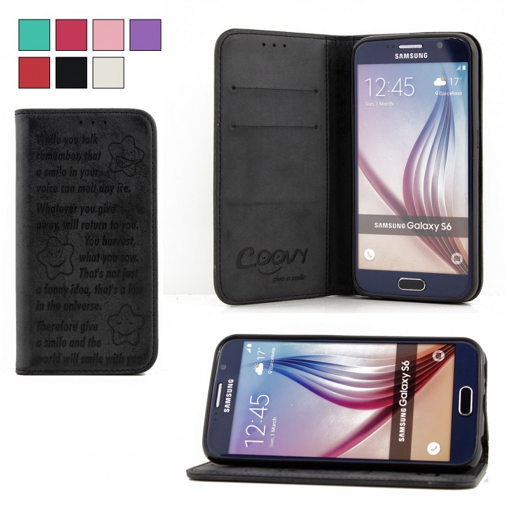 COOVY® Cover für Samsung Galaxy S6 SM-G920F SM-G920 Case Hülle Wallet Schutz Etui mit Kartenfach, Standfunktion + Schutzfolie - Design Smile | 