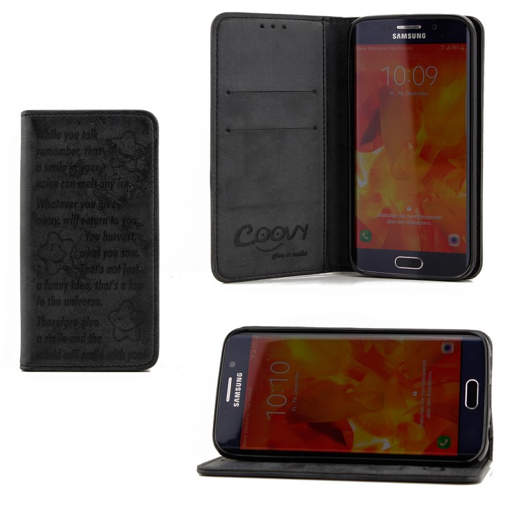 COOVY® Cover für Samsung Galaxy S6 EDGE SM-G925F SM-G925 Case Hülle Wallet Schutz Etui mit Kartenfach, Standfunktion + Schutzfolie - Design Smile | 