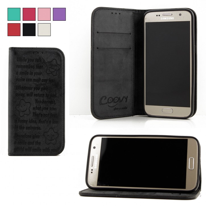 COOVY® Cover für Samsung Galaxy S7 SM-G930F SM-G930 Case Hülle Wallet Schutz Etui mit Kartenfach, Standfunktion + Schutzfolie - Design Smile | 