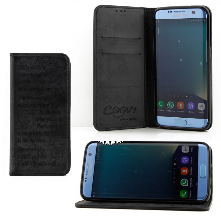 COOVY® Cover für Samsung Galaxy S7 EDGE SM-G935F SM-G935 Case Hülle Wallet Schutz Etui mit Kartenfach, Standfunktion + Schutzfolie - Design Smile | 