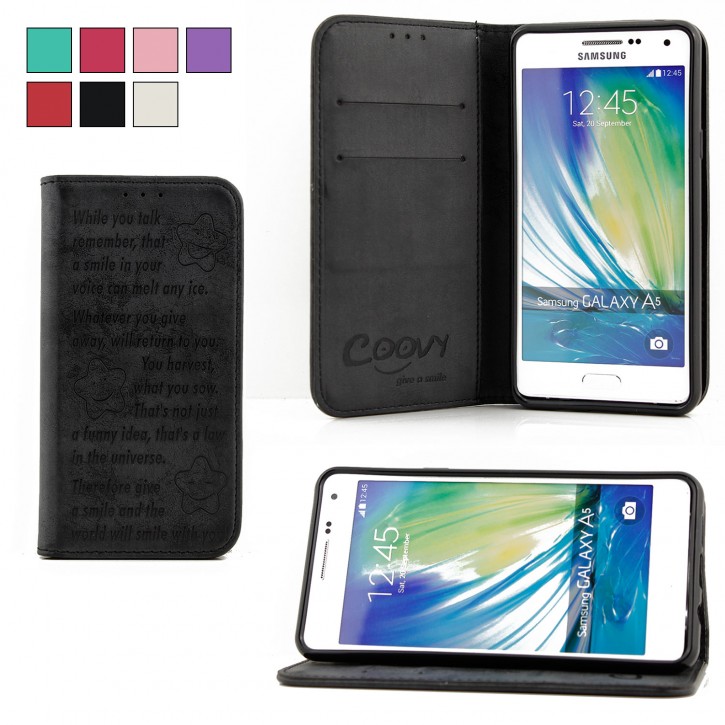 COOVY® Cover für Samsung Galaxy A5 SM-A510 / SM-A510F (Model 2016) Case Hülle Wallet Schutz Etui mit Kartenfach, Standfunktion + Schutzfolie - Design Smile | 