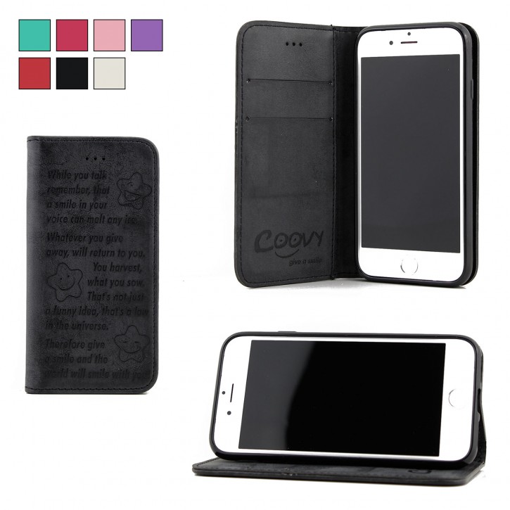 COOVY® Cover für Apple iPhone 7 / 8 Case Hülle Wallet Schutz Etui mit Kartenfach, Standfunktion + Schutzfolie - Design Smile | 