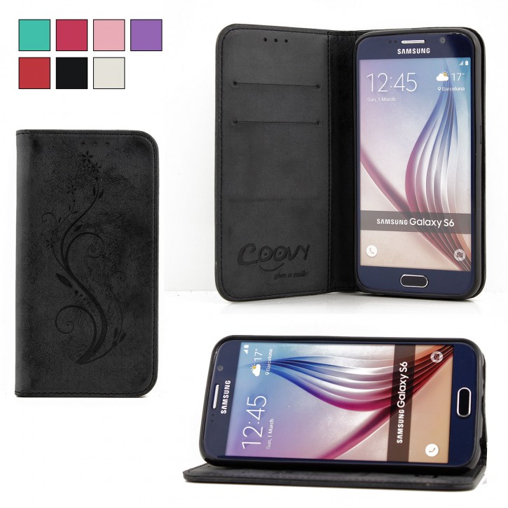 COOVY® Cover für Samsung Galaxy S6 SM-G920F SM-G920 Case Hülle Wallet Schutz Etui mit Kartenfach, Standfunktion + Schutzfolie - Design Blume | 