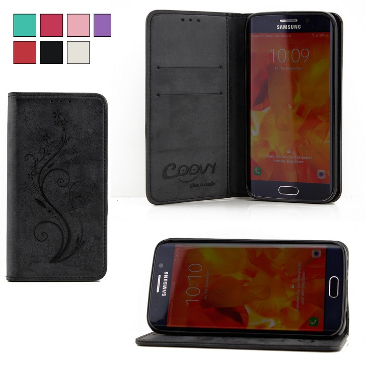COOVY® Cover für Samsung Galaxy S6 EDGE SM-G925F SM-G925 Case Hülle Wallet Schutz Etui mit Kartenfach, Standfunktion + Schutzfolie - Design Blume | 