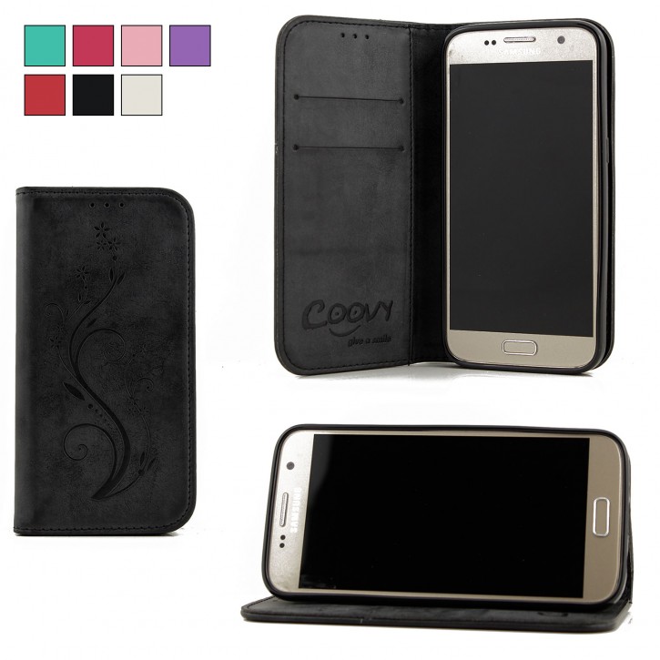 COOVY® Cover für Samsung Galaxy S7 SM-G930F SM-G930 Case Hülle Wallet Schutz Etui mit Kartenfach, Standfunktion + Schutzfolie - Design Blume | 