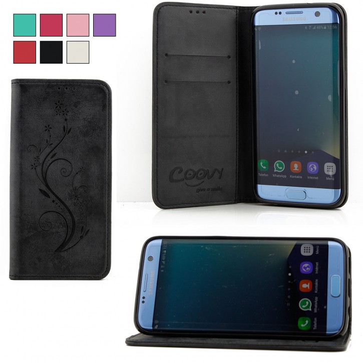 COOVY® Cover für Samsung Galaxy S7 EDGE SM-G935F SM-G935 Case Hülle Wallet Schutz Etui mit Kartenfach, Standfunktion + Schutzfolie - Design Blume | 