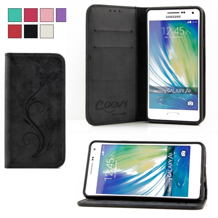 COOVY® Cover für Samsung Galaxy A5 SM-A510 / SM-A510F (Model 2016) Case Hülle Wallet Schutz Etui mit Kartenfach, Standfunktion + Schutzfolie - Design Blume | 