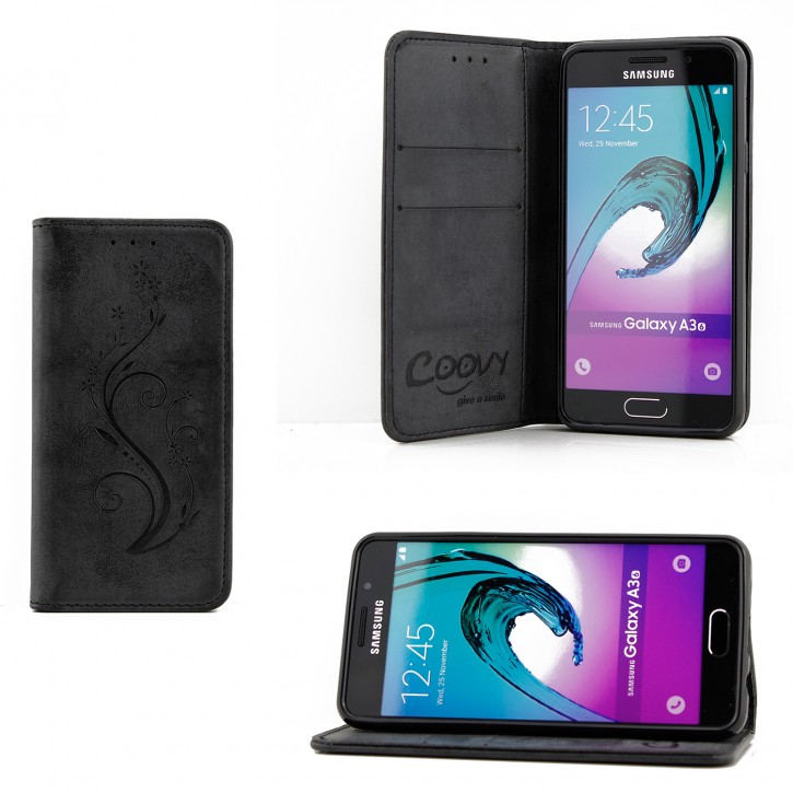 COOVY® Cover für Samsung Galaxy A3 SM-A310 / SM-A310F (Model 2016) Case Hülle Wallet Schutz Etui mit Kartenfach, Standfunktion + Schutzfolie - Design Blume | 