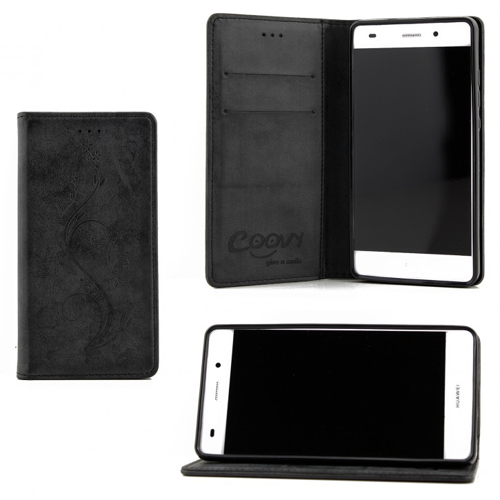 COOVY® Cover für Huawei P8 lite (Model 2015) Case Hülle Wallet Schutz Etui mit Kartenfach, Standfunktion + Schutzfolie - Design Blume | 