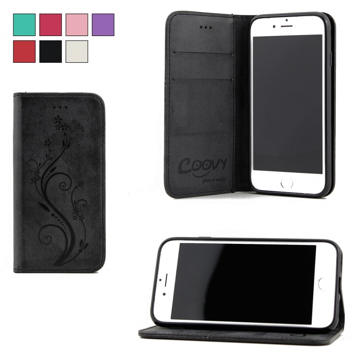 COOVY® Cover für Apple iPhone 7 / 8 Case Hülle Wallet Schutz Etui mit Kartenfach, Standfunktion + Schutzfolie - Design Blume | 