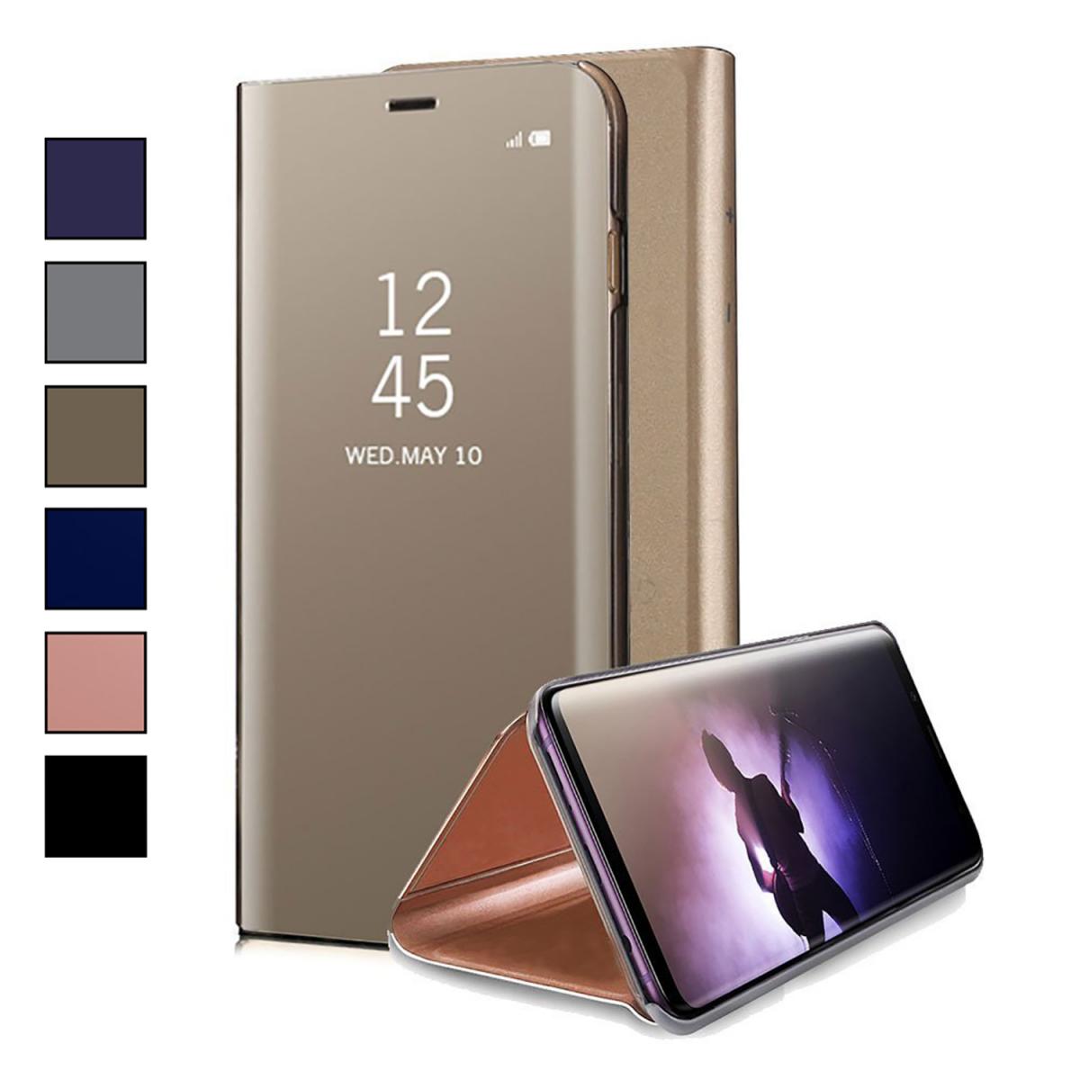 Mode Slim Dur Flip Antichoc Couverture Fonction Béquille Miroir de Maquillage Clair Étui Artfeel Miroir Coque pour Xiaomi Redmi S2,Étui en Cuir Or Rose Téléphone Housse de Protection 
